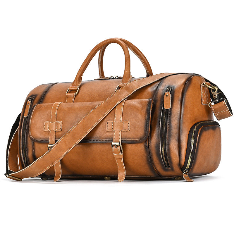 Fashion Vegetable Tanned Leather Travel Bag Men - Hanabi