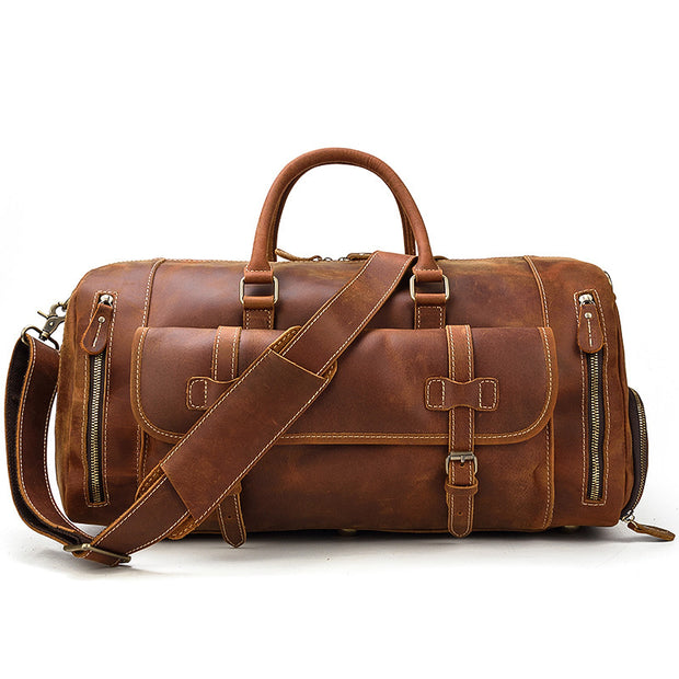 Fashion Vegetable Tanned Leather Travel Bag Men - Hanabi