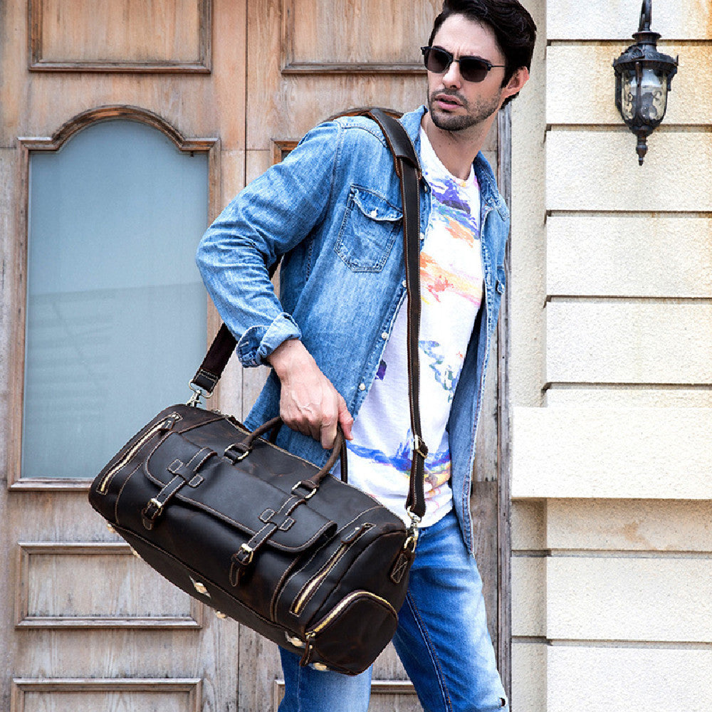 Fashion Vegetable Tanned Leather Travel Bag Men - Hanabi
