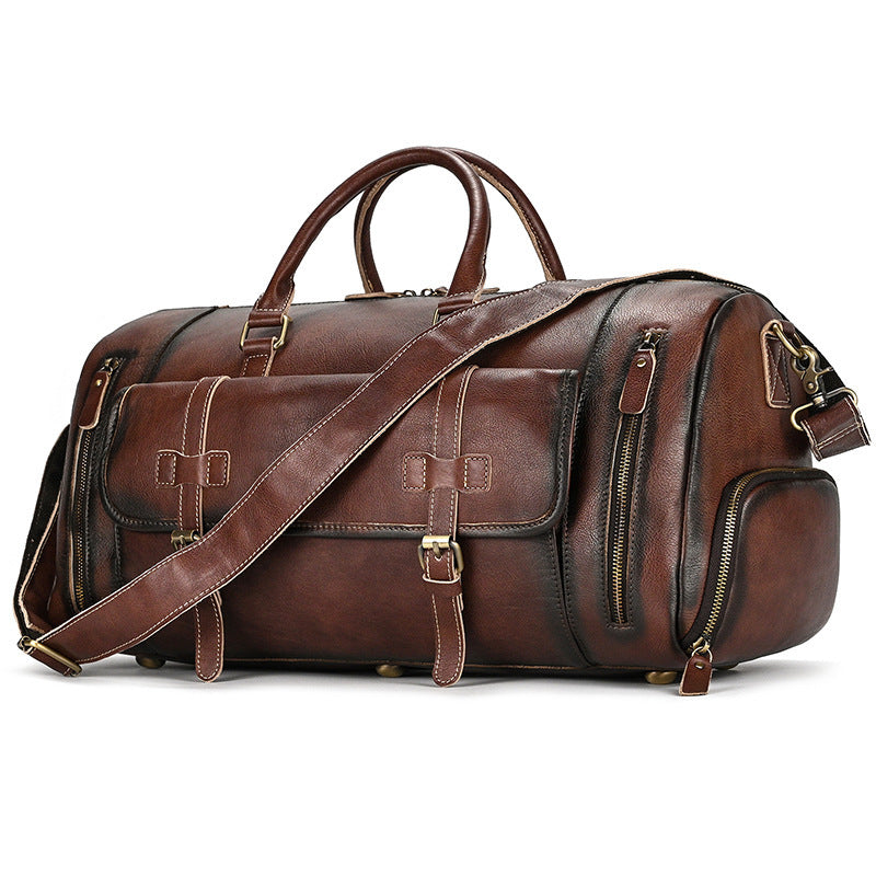 Fashion Vegetable Tanned Leather Travel Bag Men - Hanabi