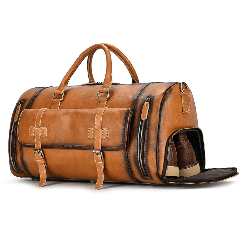 Fashion Vegetable Tanned Leather Travel Bag Men - Hanabi