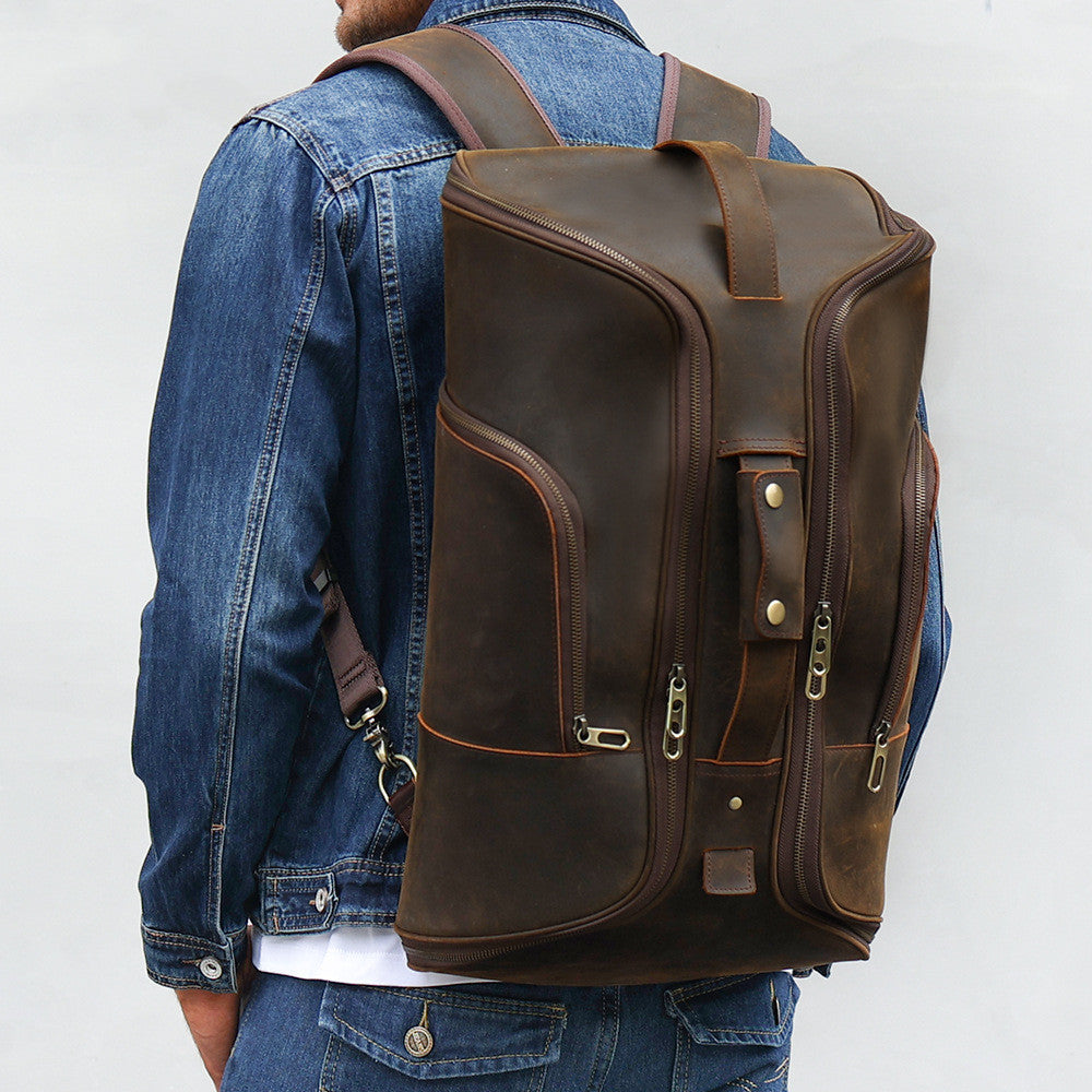 Men's Fashion Top Layer Leather Backpackage - Hanabi
