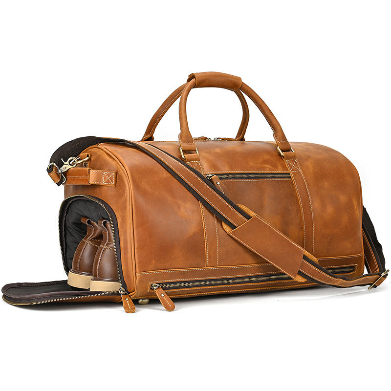 Fashion Vegetable Tanned Leather Travel Bag Men - Hanabi