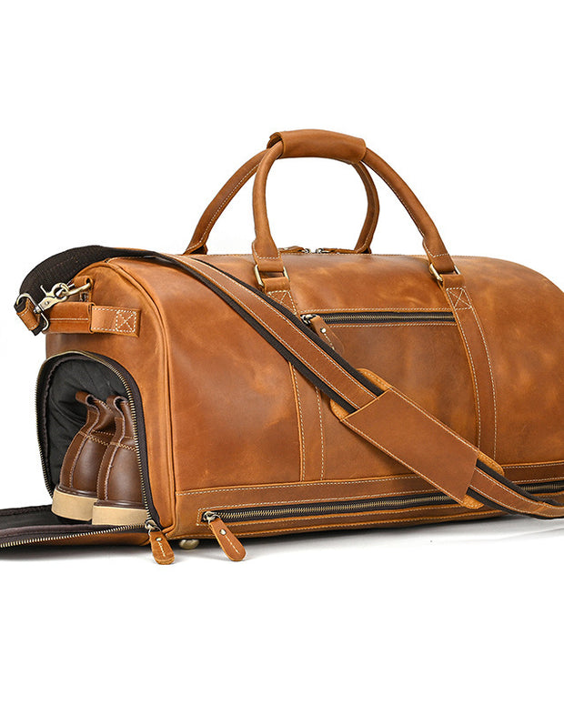 Fashion Vegetable Tanned Leather Travel Bag Men - Hanabi